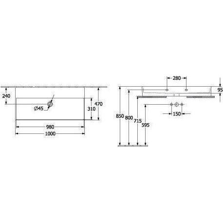 Thumbnail - Villeroy & Boch, Waschbecken, V&B Waschtisch 2.0 MEMENTO 1000x470mm o ÜL ohne HL we C+ (470 mm, 1000 mm)