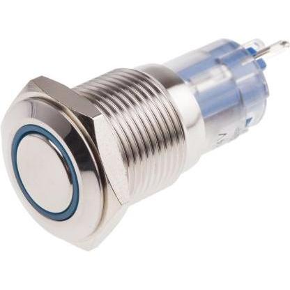 Rs Pro Switch Pushbutton Stainless Blue ring, Taster + Schalter, Blau