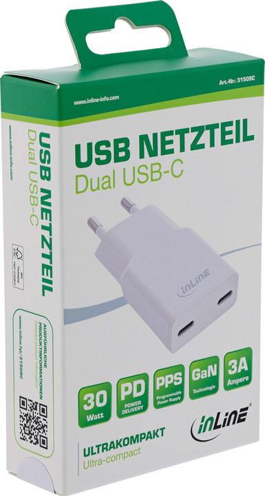 Actual product image InLine USB mains adapter charger (30 W, 2 ports)
