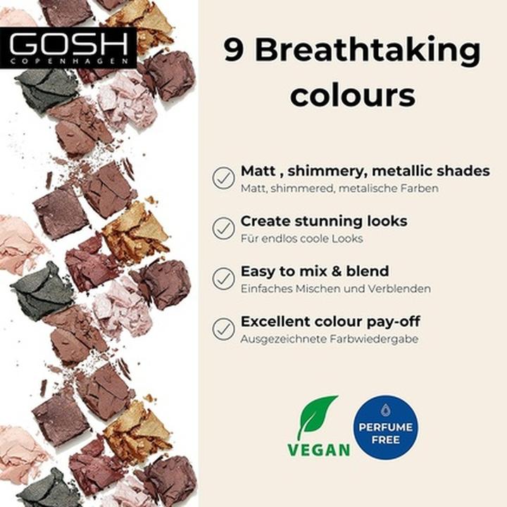 Produktbild Gosh Eyedentity Eyeshadow Palette 003 BE HAPPY with 9 Perfectly Coordinated Matte and Metallic Shades - V (003 Be Happy)