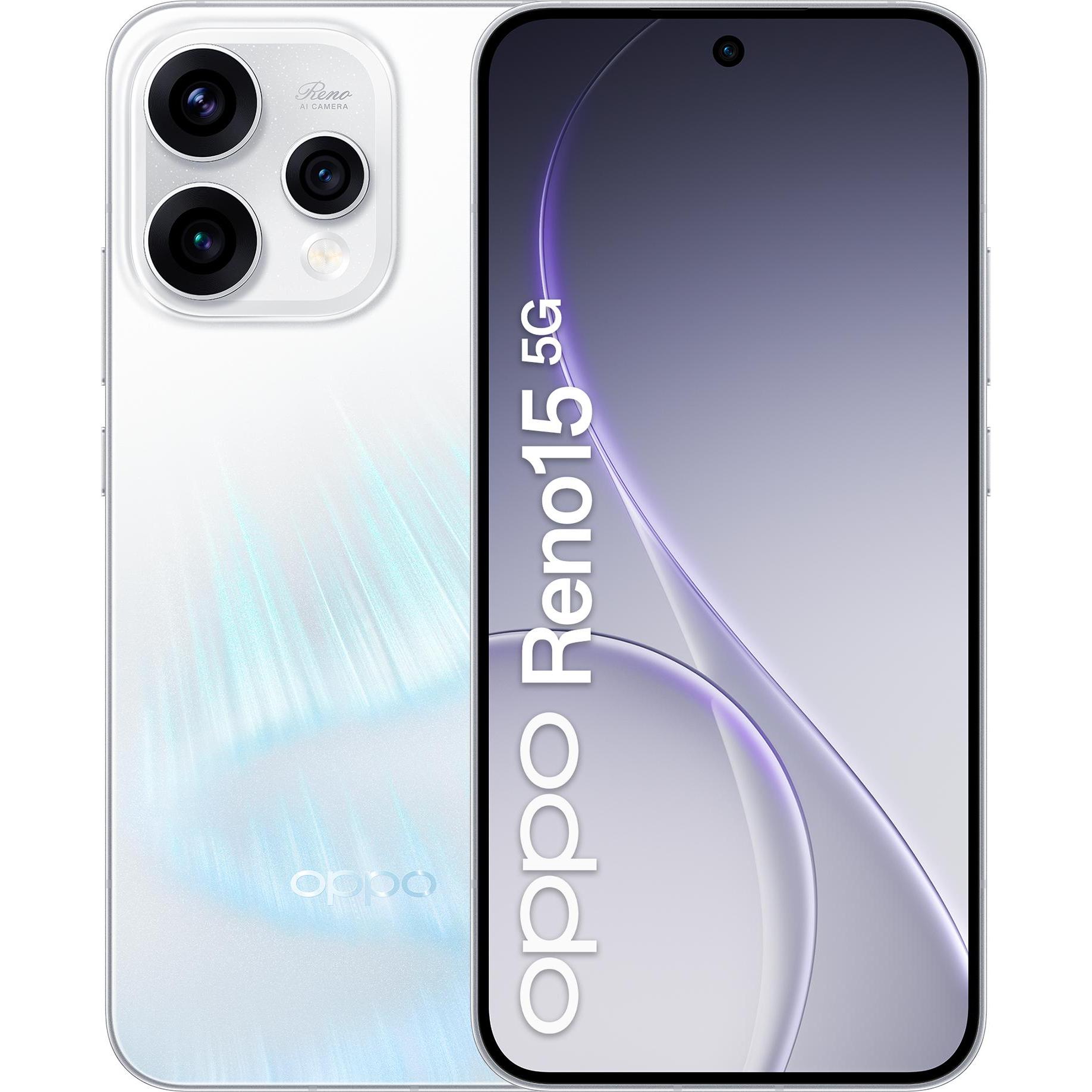 OPPO Reno15 5G (512 GB, Aurora White, Weiss, White, 6.59", Dual SIM, 5G), Smartphone, Weiss