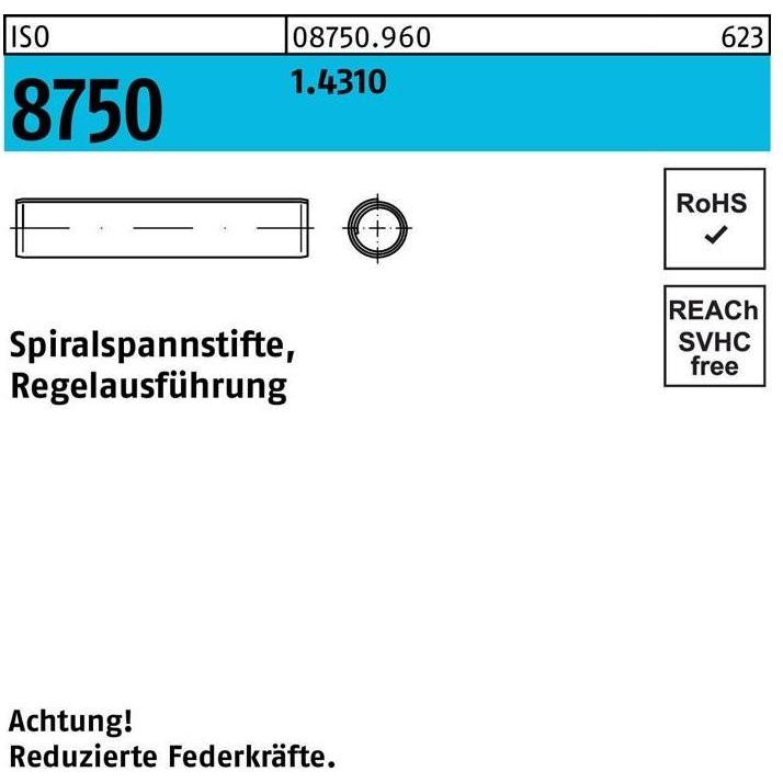 Reyher, Nieten, Spiralspannstift DIN 7343/ISO 8750 8 x 24 1.4310 Regelausf. DIN 7343