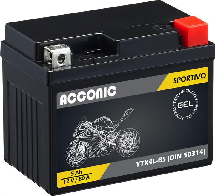 Produktbild Acconic Sportivo GEL YTX4L-BS Motorradbatterie 5Ah 12V (DIN 50314) (12 V, 5 Ah)