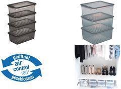 Actual product image keeeper Storage box set ""bea"", 3x 18 L, crystal-grey PP, lid with air control system for ventilation (39 x 33.5 x 18 cm, 18 l)
