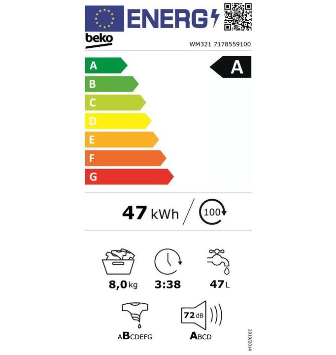 Energie-Label Beko Waschmaschine WM321, 8kg (8 kg, Links)