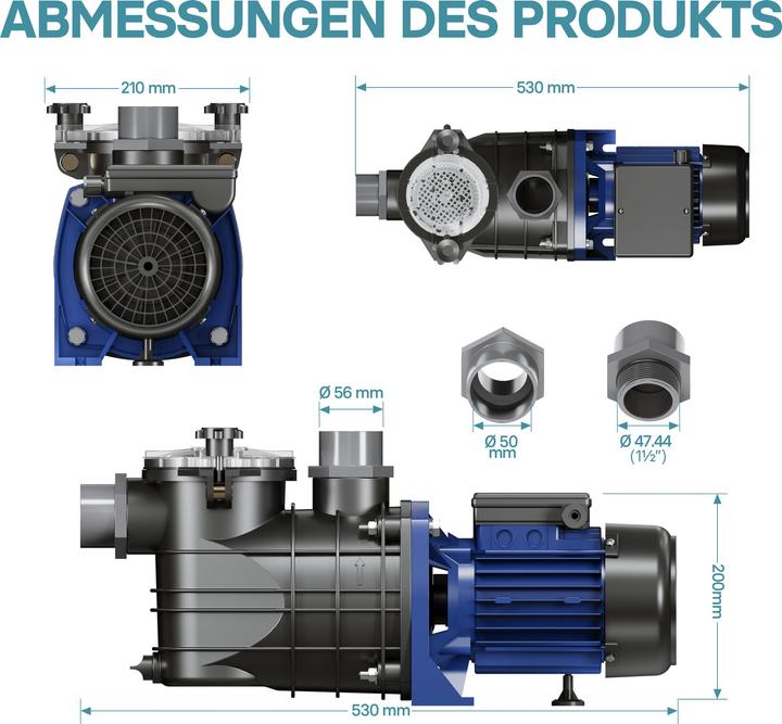 Image du produit Wiltec Pompe piscine 15000l/h 750 watts Pompe filtration Circulation Filtre Eau Pool Whirlpool Jardin