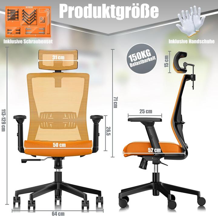 Actual product image Kesser Ergonomischer Bürostuhl mit Wippfunktion und Lendenstütze