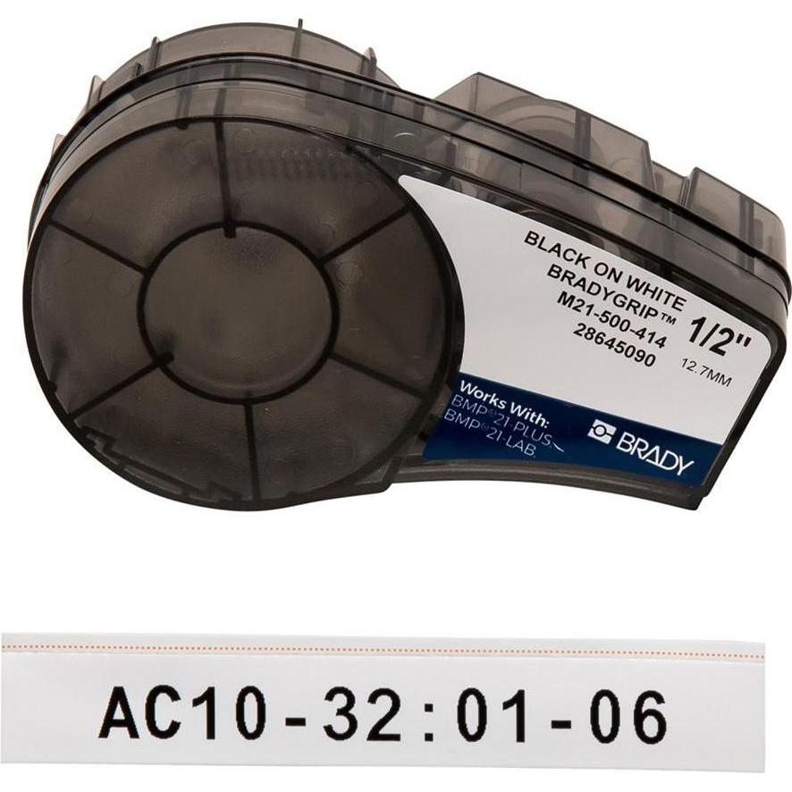 Brady, Beschriftungsband, M21-500-414, Grip-Klettband zum Bedrucken für BMP21-PLUS, Polyester, Schwarz auf Weiss, 12.70 ...