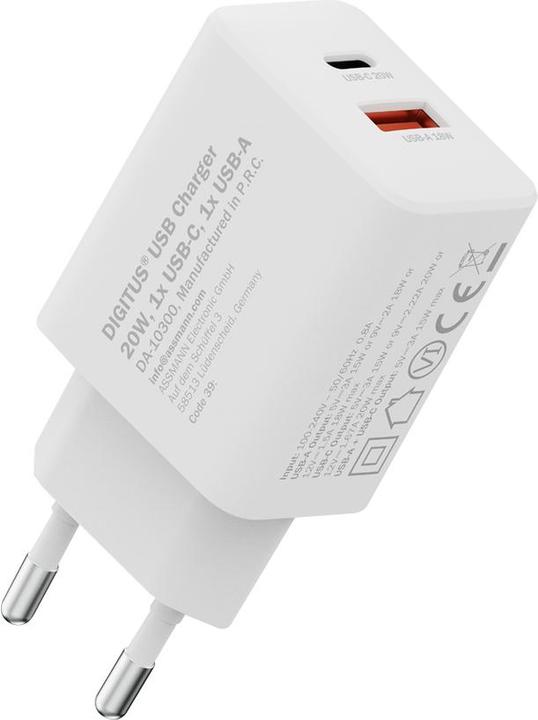 Productafbeelding Digitus USB Charger 20W, 1x USB-C, 1x USB-A (20 W, 2 ports)