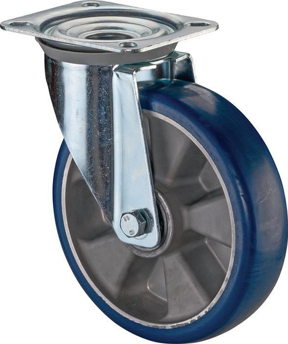 Image du produit BS Rollen Roulette pivotante D.250mm Trgf.350kg Roulettes pivotantes PU Plaque L135xB110mm Couleur Rl.bleu