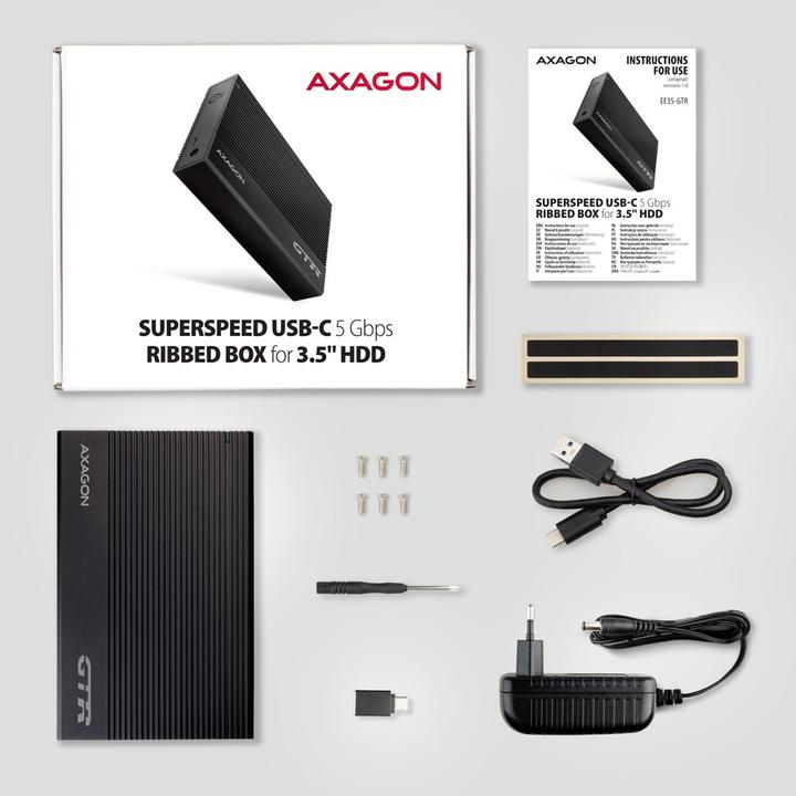 Productafbeelding Axagon EE35-GTR, USB-C - SATA 3,5" RIBBED box, ÄernÃ½ (3.5")