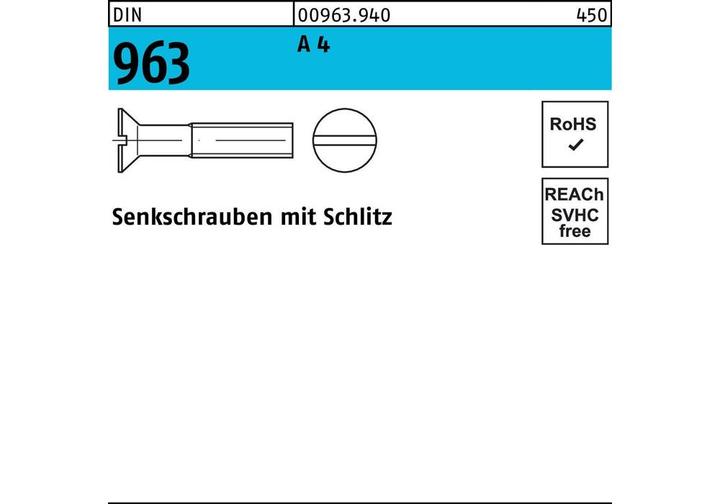 Produktbild Senkschraube DIN 963 Schlitz M 6 x 50 A 4 (100 Schrauben pro Stück)