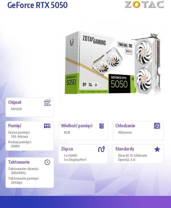 Actual product image Zotac GAMING GeForce RTX 5050 Twin Edge OC White 8GB GDDR6 Grafikkarte 3x DP, 1x HDMI (8 GB)