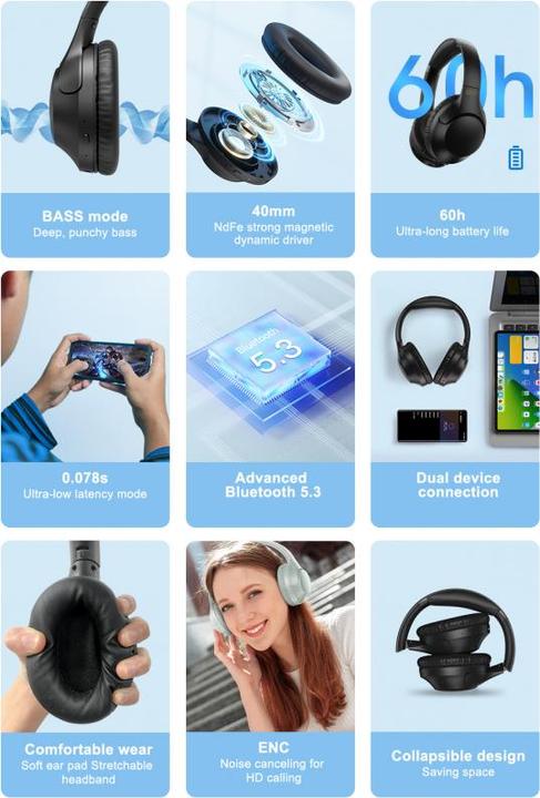 Actual product image QCY H2 Wireless Headphones (black) (NC, 1 h, Wireless)