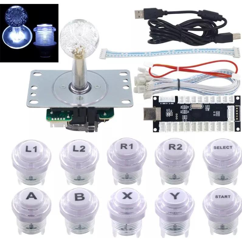NoName LED backlit arcade buttons and joystick kit - WHITE, Gaming Controller