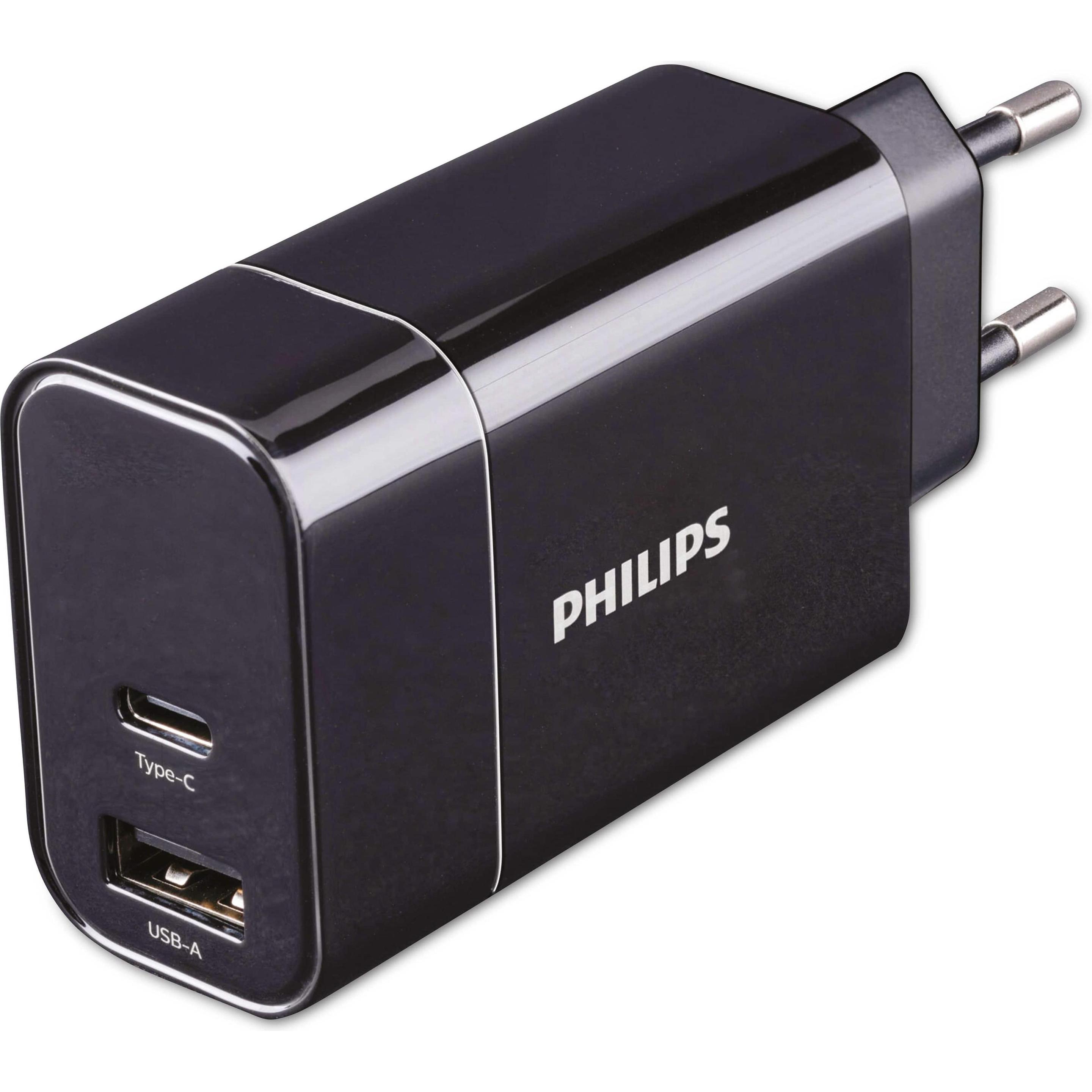 Philips USB-Lader 2-fach (30 W), USB Ladegerät, Schwarz