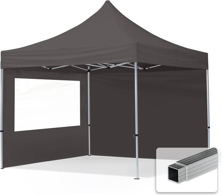 Toolport Faltpavillon Faltzelt Pavillon 3x3m - 2 Seitenteile Aluminium 32mm Partyzelt 700N grau (300 cm, 300 cm)