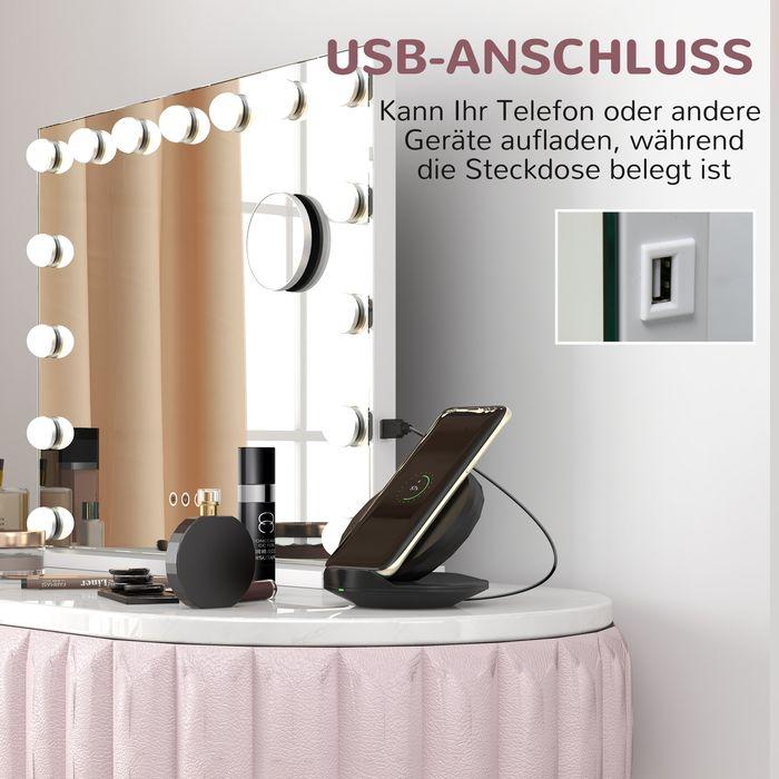 Actual product image Swisshandel24 LED-Kosmetikspiegel, 3 Lichtmodi, dimmbar, Touch-Steuerung, USB, 58x48cm, Weiss (58 x 48 cm)