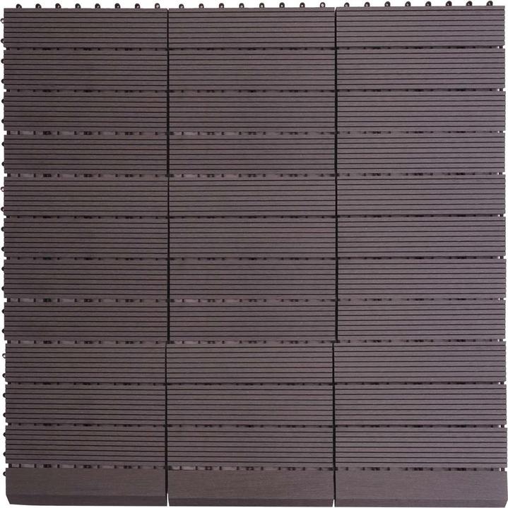 Produktbild Swisshandel24 WPC Bodenfliese Rhone + Abschluss, Holzoptik Balkon/Terrasse, 11x je 30x30cm = 1qm Premium anthraz (11 x, 30 x 30 cm)