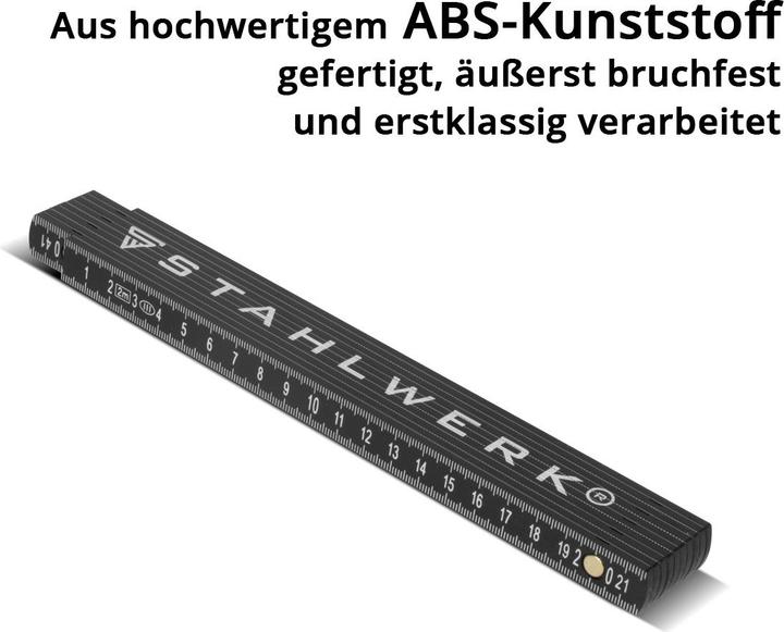 Produktbild Stahlwerk Zollstock 3er Set 1 | 2 | 3 Meter präziser Kunststoff-Gliedermassstab (3 m)