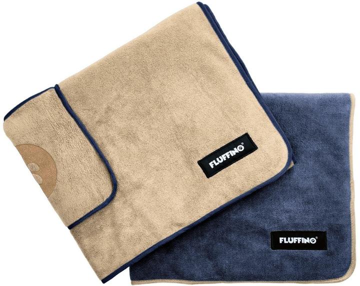 Fluffino Hundehandtuch-Set, Beige / Blau, L (Hund)