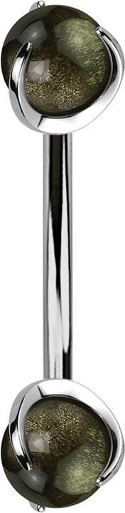 Produktbild Star Piercing Micro Banane silber Innengewinde mit zwei Kugeln Obsidian Stein gefasst (Titan, ohne Messing, Mineralisch)