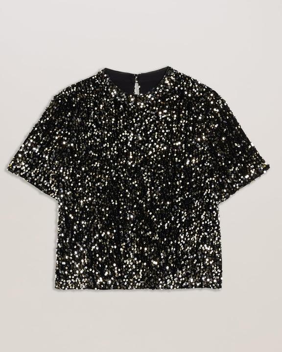 Immagine prodotto Ted Baker Zarhaaa, top in velluto con paillettes, maniche corte (38)