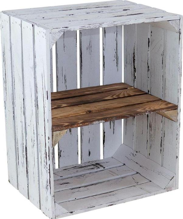 Immagine prodotto Holz Zollhaus Holzharasse mit Zwischenboden Weiss, geflammt (40 x 50 x 30 cm)