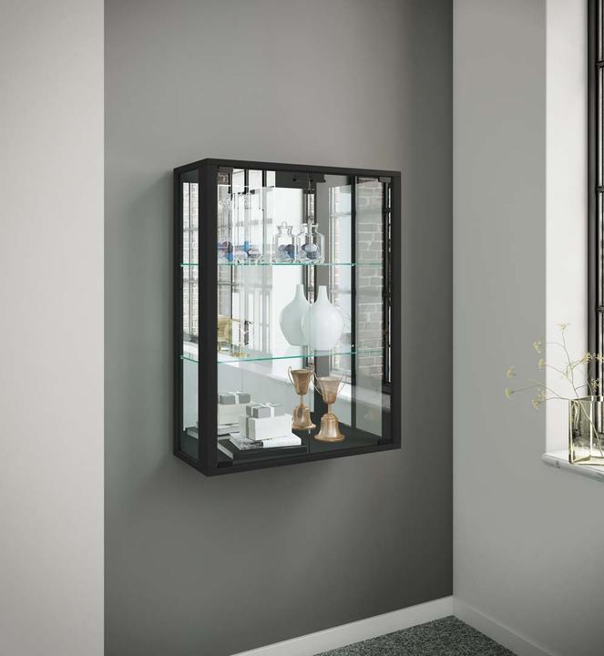 Produktbild VCM Wandvitrine Sammelvitrine Glasvitrine Wand Vitrine Regal Schrank Glas Hängevitrine "Udina Spiegel" (60 x 25 x 80 cm)