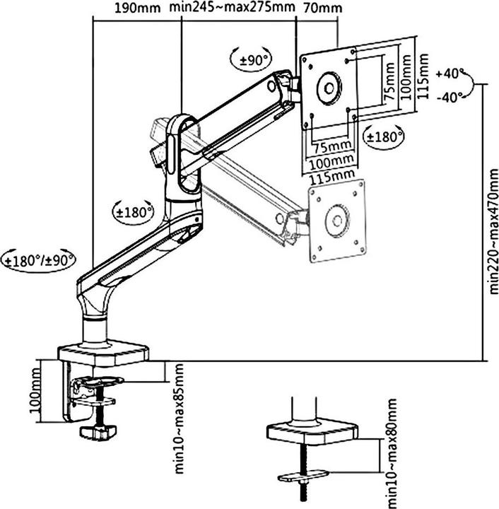Produktbild Ergo Office Monitorhalterung, Premium Gasfeder, Doppelarm 17"-32" 9kg, ER-436 (Tisch, 32")