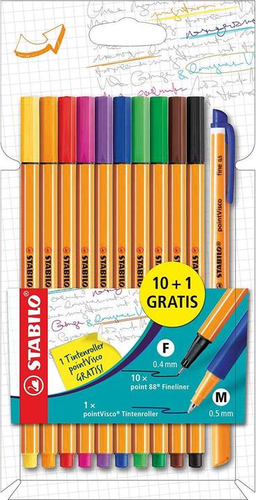 Produktbild STABILO Fineliner „point 88“ + Tintenroller point Visco (10 Farben, 10 x)