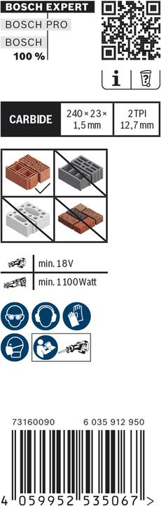 Produktbild Bosch Professional Zubehör EXPERT ‘Hollow Brick’ S 1543 HM Säbelsägeblatt, 10 Stück