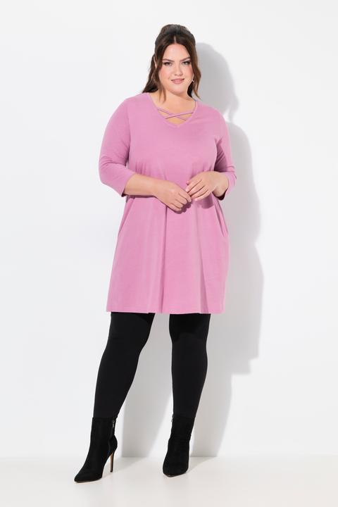 Produktbild Ulla Popken Longshirt, Zierbänder, A-Linie, V-Ausschnitt, 3/4-Arm (56)
