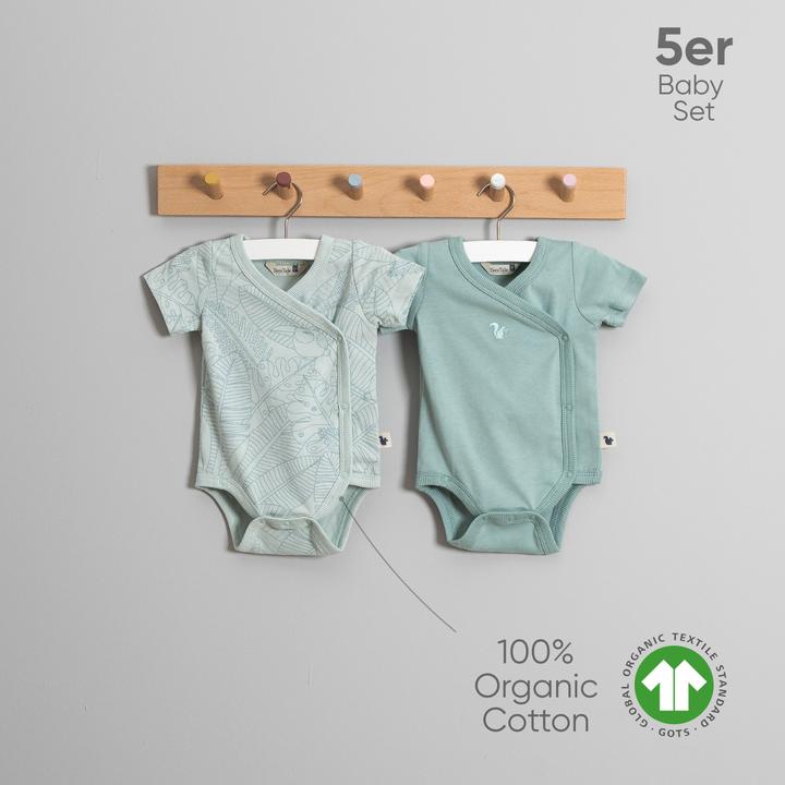 Immagine prodotto TotsTale Premium 5-teiliges Babyset aus Bio-Baumwolle – für Neugeborene – Hose, Mütze, Body u.m. (50, 56, 62, 68)