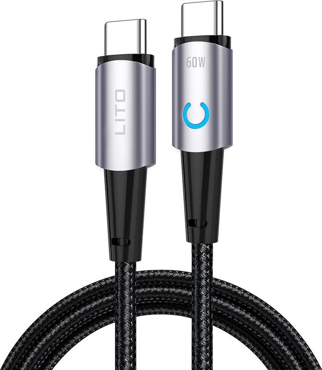 Image du produit Lito - Data Cable (LD10) - Type-C to Type-C Fast Charging 60W, with LED, 1.2m - Black (1.20 m, 60 W)
