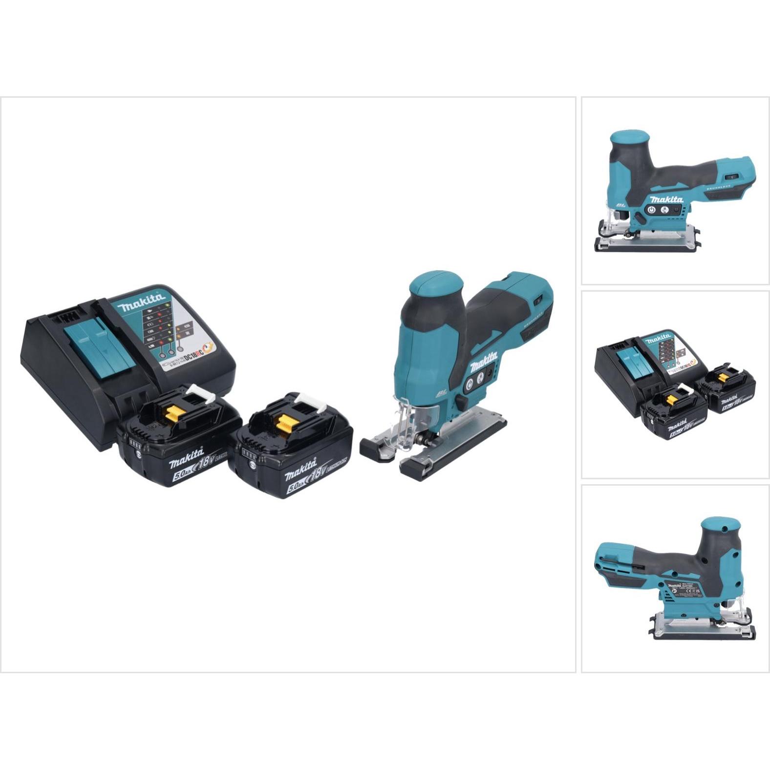 Makita, Stichsäge, DJV 185 RT Akku PendelhubstichsÃ¤ge 18 V Brushless + 2x Akku 5,0 Ah + LadegerÃ¤t