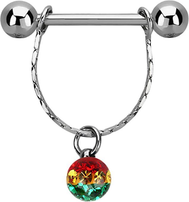Actual product image Star Piercing Barbell silver with beads pendant crystal ball Rasta epoxy protective layer (without brass, Surgical steel 316L)