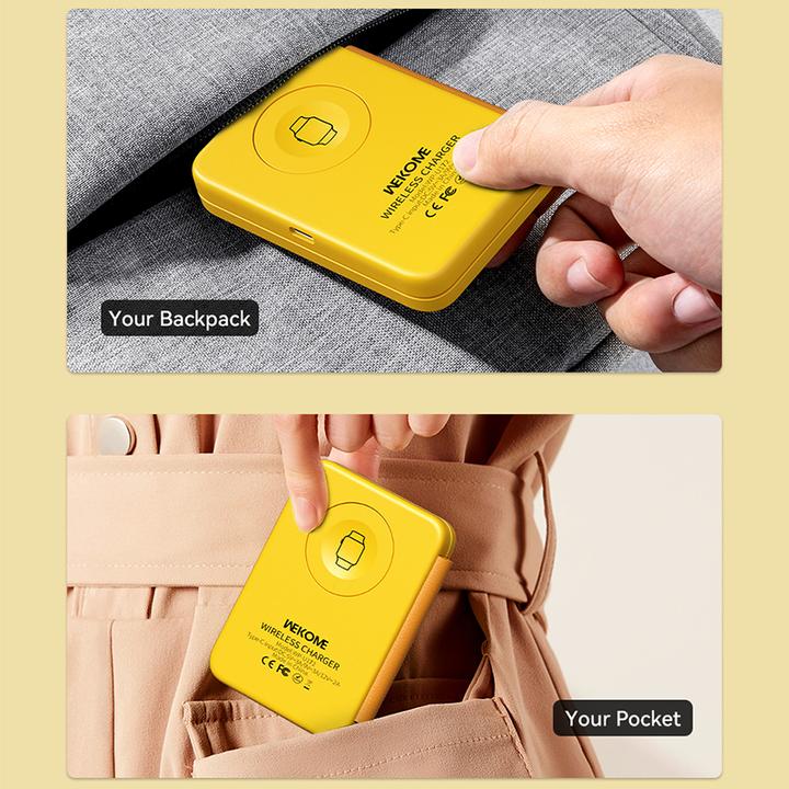 Actual product image Wekome 3in1 wireless charger with MagSafe for iPhone, Apple Watch and AirPods + mirror (yellow)