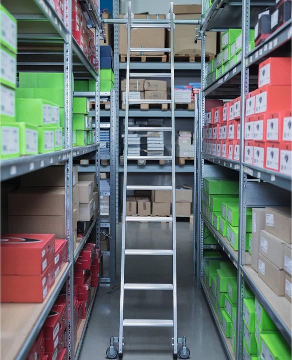Produktbild Munk Stufen-Regalleiter fahrbar für Doppelregal 7 Stufen (Regalleiter, 203 cm)