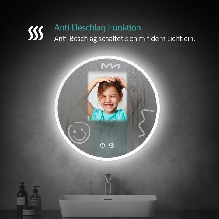 Actual product image Emke Bathroom Mirror With Lighting Φ70cm,Fog-Free, 3 Colour Temperatures (3000K-6500K)&Dimmable