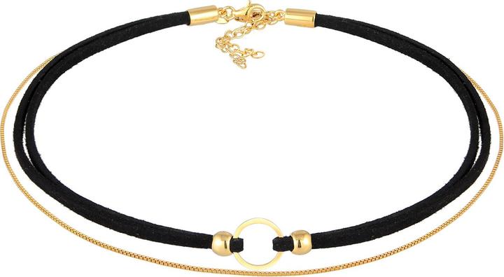 Actual product image Elli Necklace Choker Circle Leather Venetian Chain Set 925 Silver (Faux leather, 925 sterling silver, No stone, 32 cm)