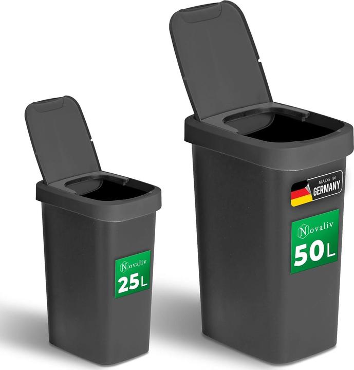 Immagine prodotto Novaliv Mülleimer-Set 25L + 50L, Abfalleimer mit 2in1 Deckel, Klappdeckel & Schwingdeckel, Anti-Geru (25 l)
