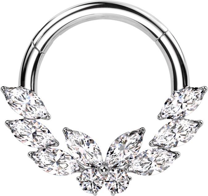Produktbild Star Piercing Micro Segmentring klappbar silber Kristalle silber mittig Schmetterling (ohne Messing, Chirurgenstahl 316L)