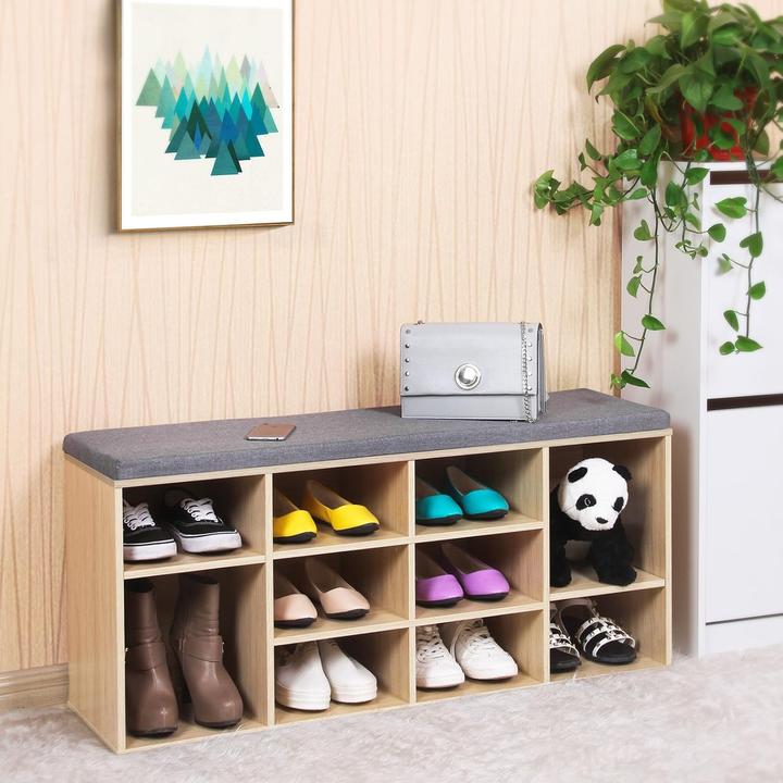 Actual product image Vasagle Shoe bench LHS10NLV1 oak, grey wood 104.0 cm (30 x 104 x 48 cm)