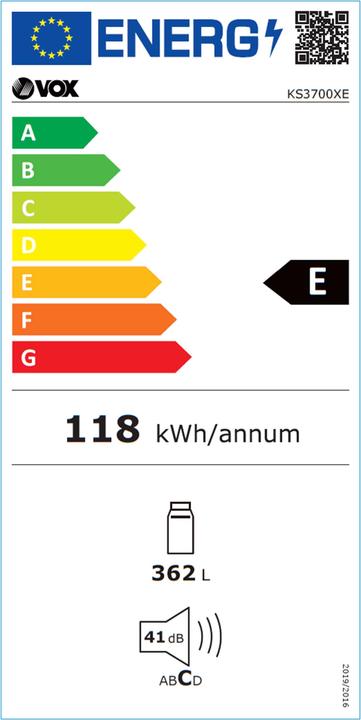 Energie-Label Vox Kühlschrank KS 3700X E (E, H: 362 L, NO-FROST, H: 186 cm, Edelstahl) (362 l)