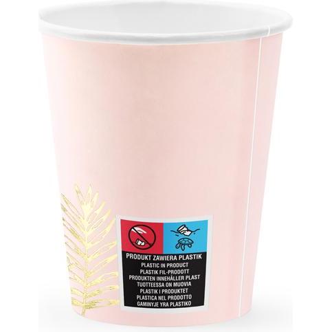 Thumbnail - Partydeco, Einweggeschirr, Cups Leaves, light pink, 220ml (1 pkt / 6 pc.) (6 x)