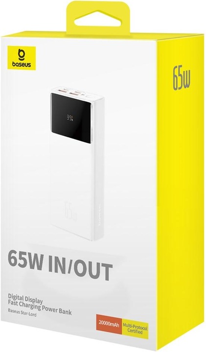 Actual product image Baseus Power Bank Star-Lord, 20000mAh 65W + USB - USB-C cable (white) (20000 mAh, 65 W, 65 Wh)