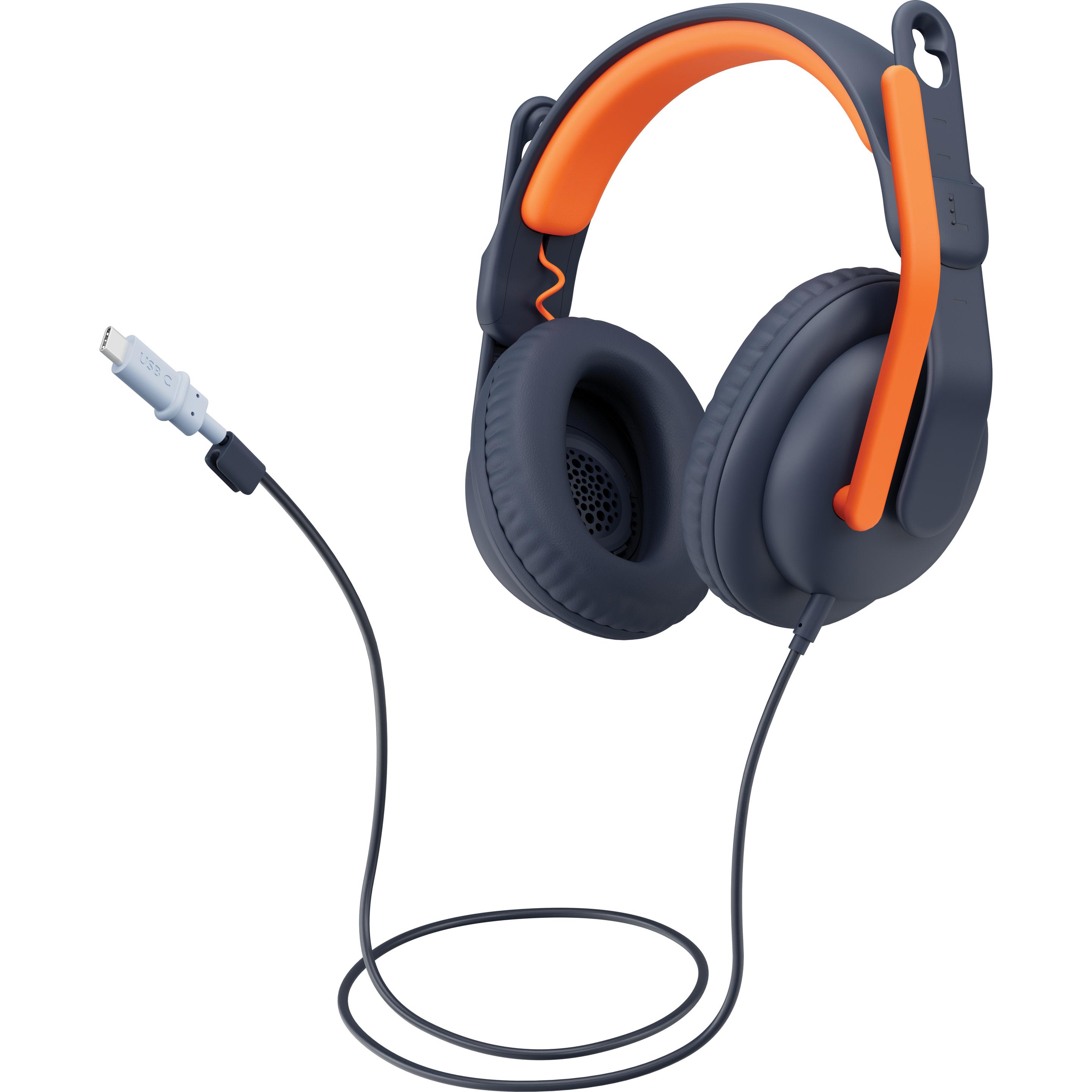 Logitech Zone Learn - CLASSIC BLUE - WW-9006 (Kabelgebunden, USB-C), Office Headset, Schwarz, Orange