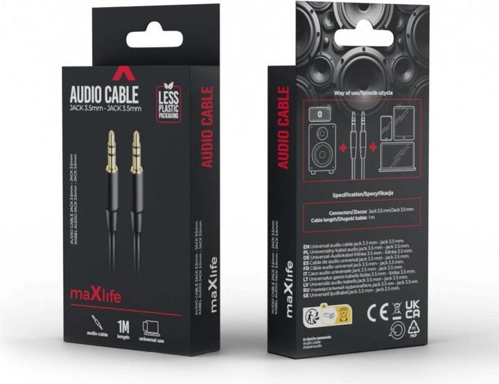 Image du produit Maxlife câble audio jack 3,5 mm - jack 3,5 mm 1m noir (1 m, Câble jack 2,5 mm)