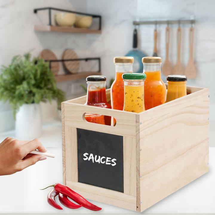 Produktbild Storage Solutions 2er-Set Aufbewahrungsbox aus Holz mit Kreidetafel, Box zum Beschriften, 30 x 20 x 20 cm (30 x 20 x 20 cm, 12 l)